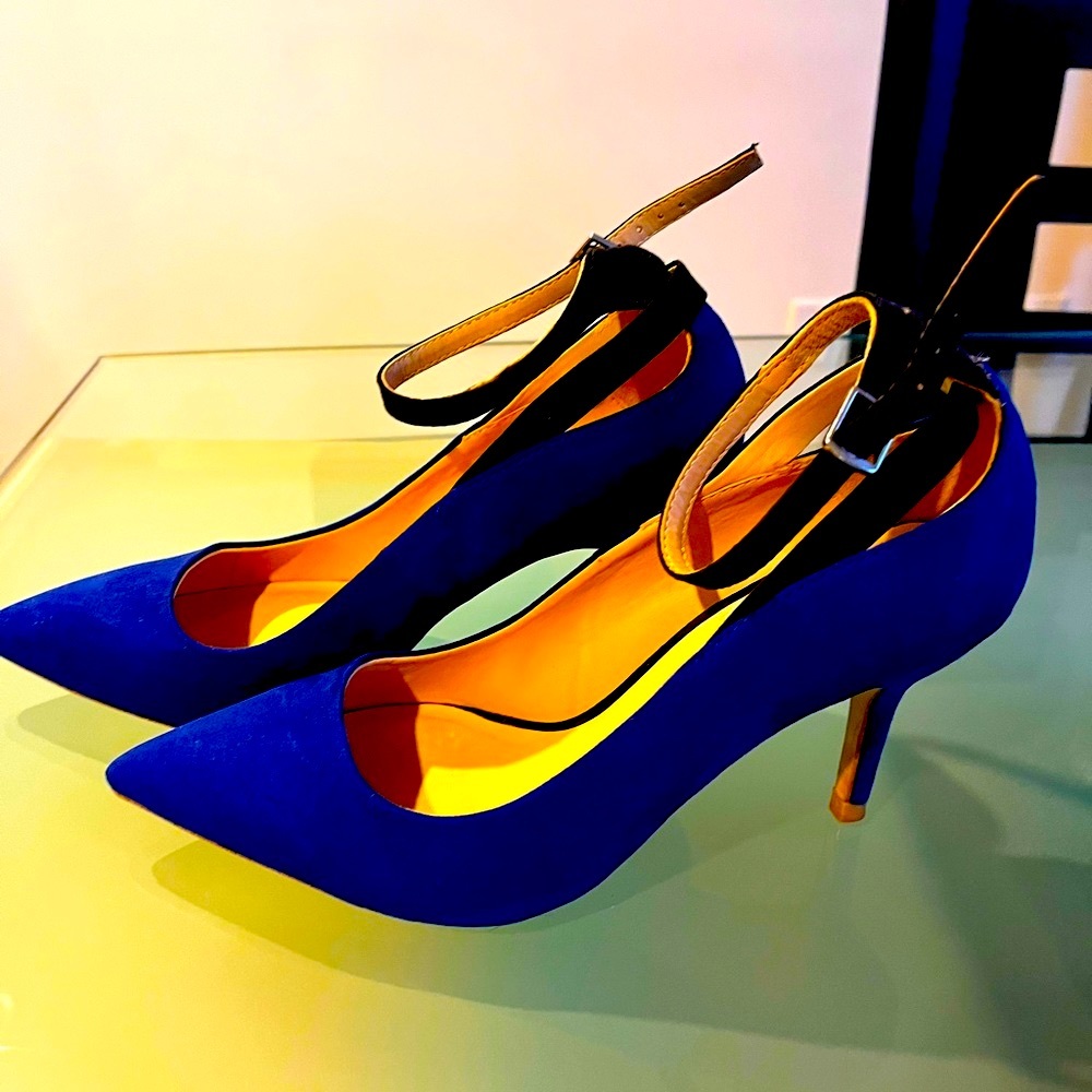 Zara cobalt blue black ankle strap